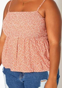 Asoph Plus Size Dainty Floral Print Smocked Cami Top -Asoph Sales Shop 2018036 109 4