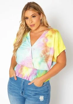 Asoph Plus Size Tie Dye Smocked Top