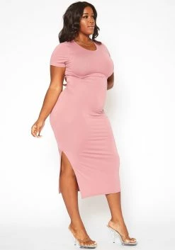 Asoph Plus Size Open Back Bodycon Midi Dress