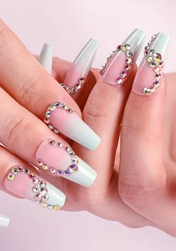 Lux Perfect False Nail Set - Rhinestone Sage Ombre