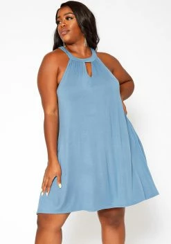 Asoph Plus Size Keyhole Front Flare Mini Dress