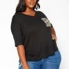 Asoph Plus Size Camo Pocket Hem T Shirt