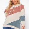 Asoph Plus Size Soft Hooded Color Splice Sweater
