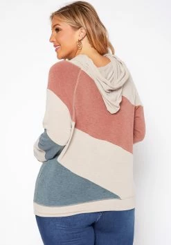 Asoph Plus Size Soft Hooded Color Splice Sweater -Asoph Sales Shop 2018259 118 3
