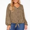 Asoph Plus Size Leopard Print Long Sleeve Top