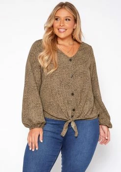 Asoph Plus Size Leopard Print Long Sleeve Top