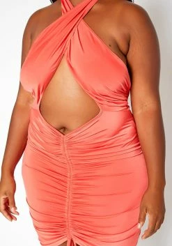 Asoph Plus Size Halter Neck Ruched Bodycon Mini Dress 9 Asoph Plus Size Halter Neck Ruched Bodycon Mini Dress -Asoph Sales Shop 2018349 109 4