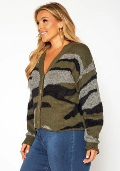 Asoph Plus Size Camo Print Fuzzy Knit Cardigan -Asoph Sales Shop 2018355 354 1