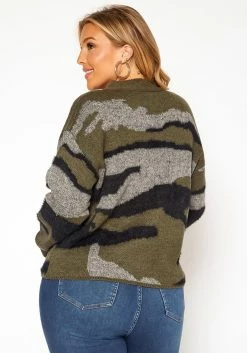 Asoph Plus Size Camo Print Fuzzy Knit Cardigan -Asoph Sales Shop 2018355 354 2