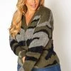 Asoph Plus Size Camo Print Fuzzy Knit Cardigan