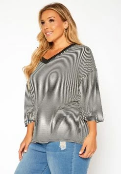 Asoph Plus Size Pin Striped V Neck Shirt -Asoph Sales Shop 2018384 001 2