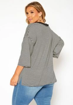 Asoph Plus Size Pin Striped V Neck Shirt -Asoph Sales Shop 2018384 001 3