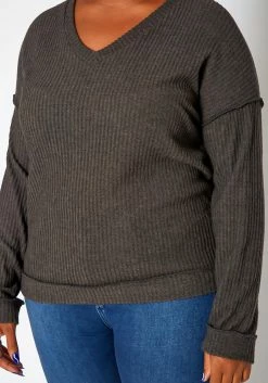 Plus Size Waffle Knit V Neck Top -Asoph Sales Shop 2018410 108 4