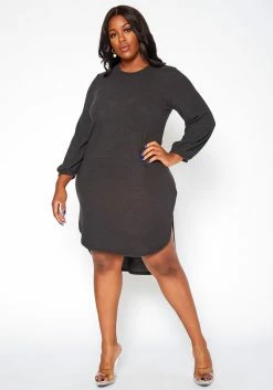 Asoph Plus Size High Low Basic Knit Dress