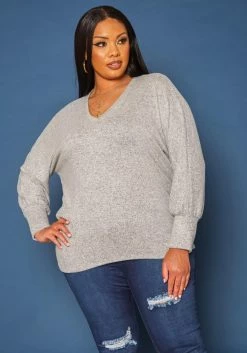Plus Size Basic V Neck Knit Sweater