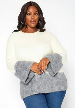 Asoph Plus Size Color Splice Fuzzy Knit Sweater