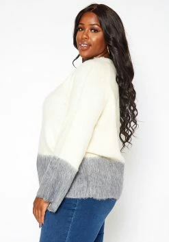 Asoph Plus Size Color Splice Fuzzy Knit Sweater -Asoph Sales Shop 2018415 135 2