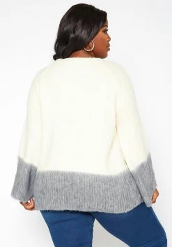 Asoph Plus Size Color Splice Fuzzy Knit Sweater -Asoph Sales Shop 2018415 135 3