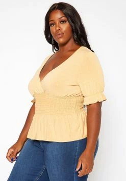Asoph Plus Size Smocked V Neck Top -Asoph Sales Shop 2018418 159 2
