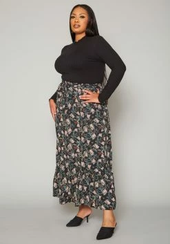 Plus Size Floral Pattern Flare Maxi Skirt -Asoph Sales Shop 2018419 001 2