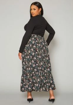 Plus Size Floral Pattern Flare Maxi Skirt -Asoph Sales Shop 2018419 001 3