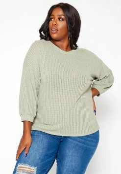 Asoph Plus Size Waffle Knit Open Back Sweater