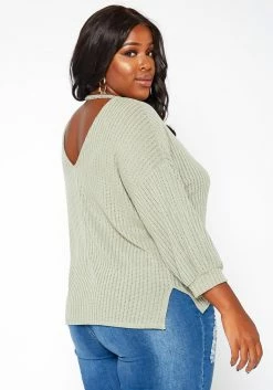 Asoph Plus Size Waffle Knit Open Back Sweater -Asoph Sales Shop 2018421 125 3