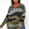 Asoph Plus Size Camo Print Distresses Sweater