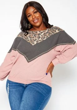 Asoph Plus Size Color Block Waffle Knit Sweater -Asoph Sales Shop 2018427 119 0