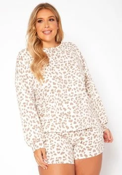 Asoph Plus Size Nude Leopard Print Two Piece Set
