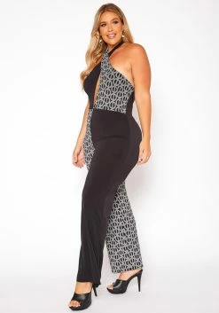 Asoph Plus Size Print Splice Halter Neck Jumpsuit -Asoph Sales Shop 2018501 172 2