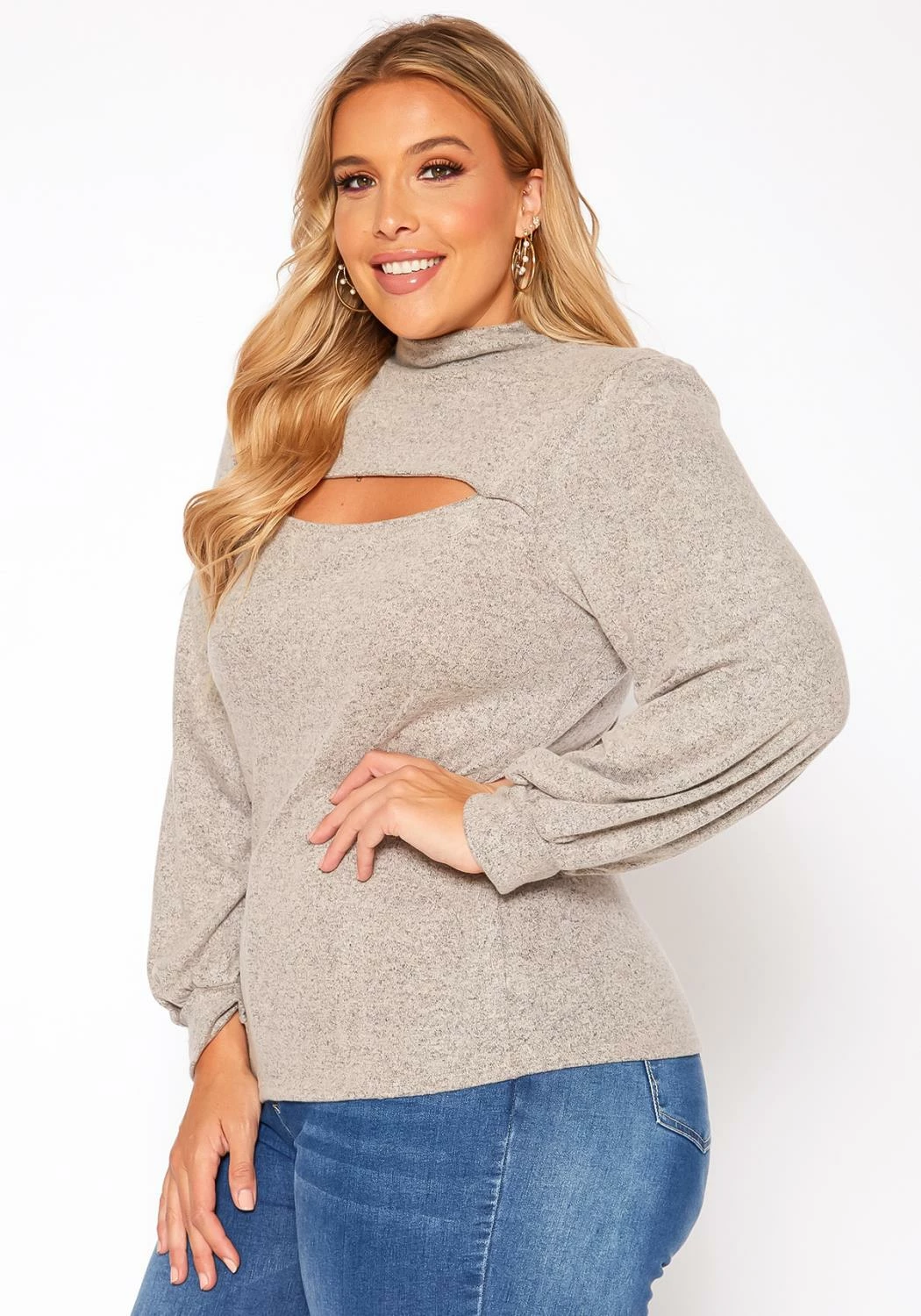 Plus Size Keyhole Front Mock Neck Knit Top 3 Plus Size Keyhole Front Mock Neck Knit Top - Image 3