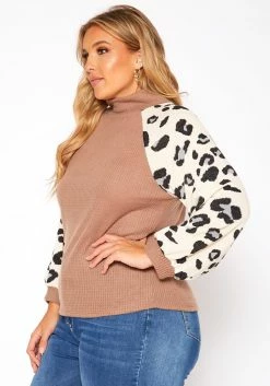 Asoph Plus Size Leopard Print Waffle Knit Sweater -Asoph Sales Shop 2018506 190 2
