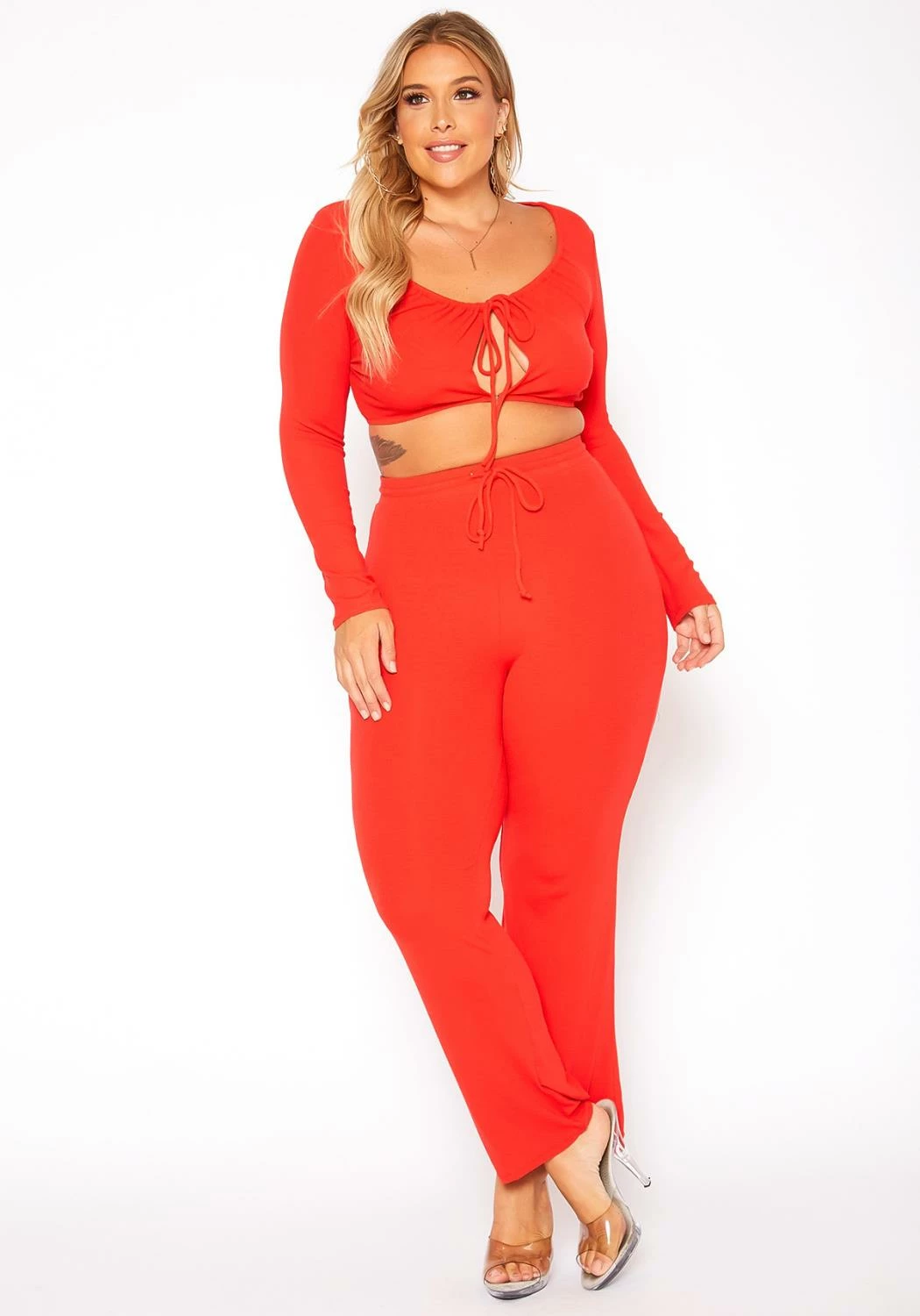 Asoph Plus Size Ribbed Knit Crop Top & Pants Set 1 Asoph Plus Size Ribbed Knit Crop Top & Pants Set