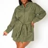 Asoph Plus Size Button Front Collar Mini Dress