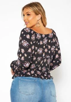 Asoph Plus Size Floral Print Smocked V Neck Top -Asoph Sales Shop 2018580 001 3