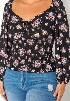 Asoph Plus Size Floral Print Smocked V Neck Top -Asoph Sales Shop 2018580 001 4