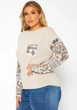 Asoph Plus Size Aztec Print Long Sleeve Top -Asoph Sales Shop 2018582 118 2