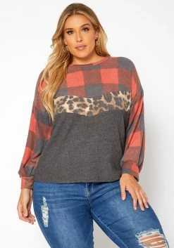 Asoph Plus Size Pattern Splice Knit Sweater