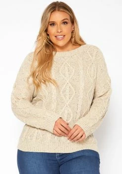 Asoph Plus Size Color Hinted Cable Knit Sweater