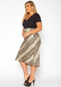 Asoph Plus Size Snakeskin Print Satin Midi Skirt -Asoph Sales Shop 2018593 388 2