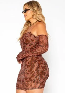 Asoph Plus Size Greek Key Print Bodycon Mini Dress & Glove Set -Asoph Sales Shop 2018609 106 1