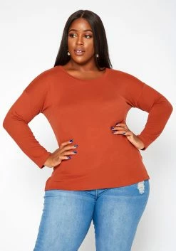 Asoph Plus Size Casual Crew Neck Long Sleeve Top