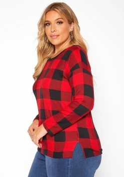 Asoph Plus Size Plaid Print Long Sleeve Top -Asoph Sales Shop 2018622 110 2