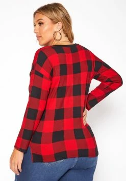 Asoph Plus Size Plaid Print Long Sleeve Top -Asoph Sales Shop 2018622 110 3