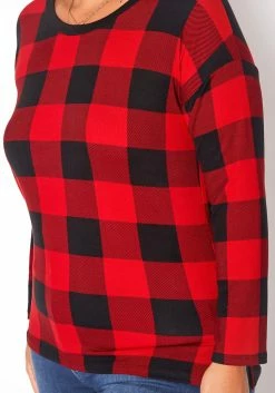 Asoph Plus Size Plaid Print Long Sleeve Top -Asoph Sales Shop 2018622 110 4
