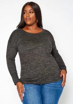 Asoph Plus Size Casual Knit Long Sleeve Top