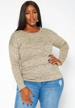 Asoph Plus Size Casual Knit Long Sleeve Top