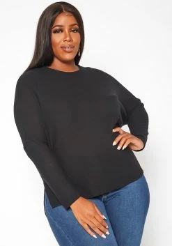 Plus Size Solid Waffle Knit Sweater