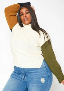 Plus Size Color Block Knit Sweater